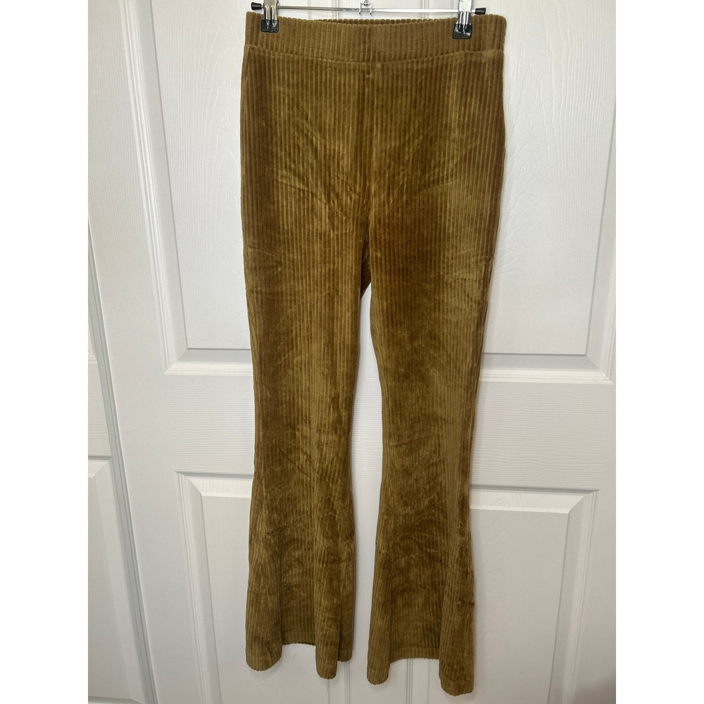Aerie‎ Groove On Gold Ribbed High Waisted Velour Flare Pant Small Short Lounge